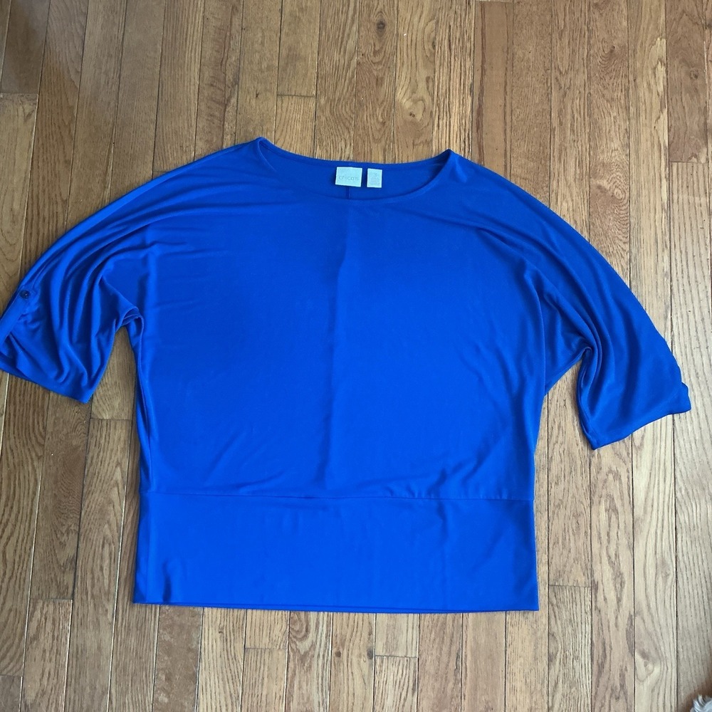 Chicos Easywear Blue Dolman Sleeve Relaxed Fit Knit Top Women Size 3/ US 2XL